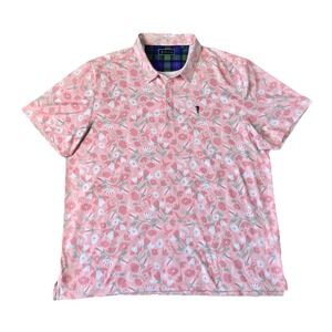 William Murray Polo Shirt Mens 2XL Golf Pink Floral " In Bloom" AOP Stretch